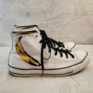 Men's Converse White Leather High-Top Andy Warhol with Banana Design